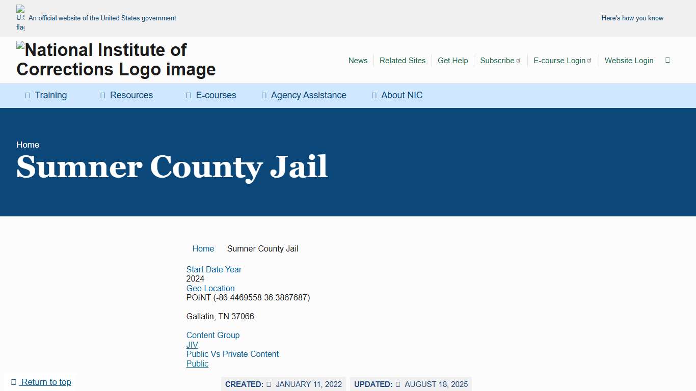 Sumner County Jail | National Institute of Corrections